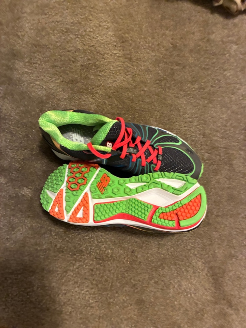 New Balance Kids Black, Neon Green & Red Athletic Sneakers